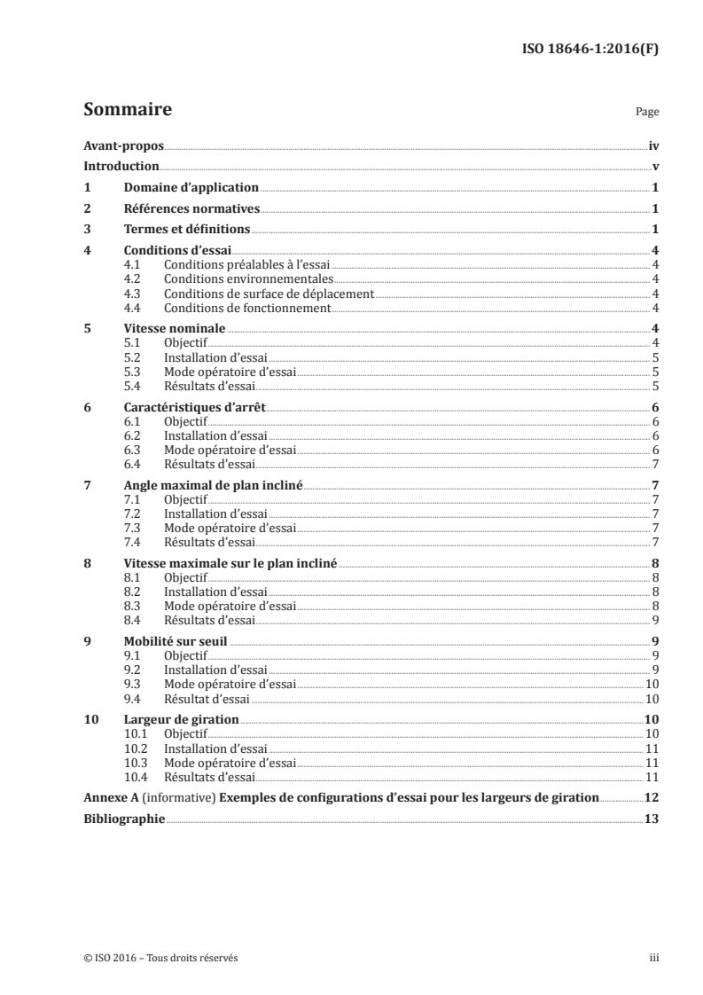 ISO 18646-1:2016 ISO 18646-1:2016 - Robotique — Critères de performance et méthodes d'essai correspondantes pour robots de service — Partie 1: Locomotion des robots à roues/16/2016 - Page 3 preview