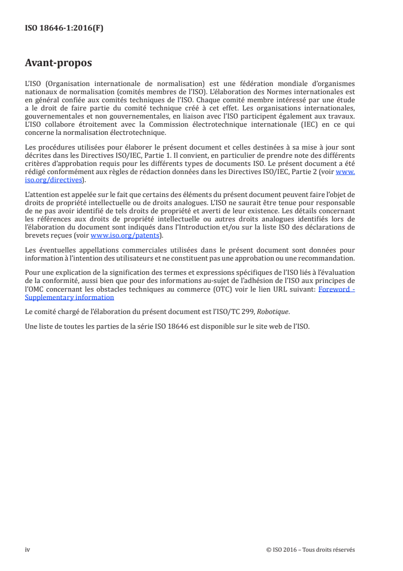 ISO 18646-1:2016 ISO 18646-1:2016 - Robotique — Critères de performance et méthodes d'essai correspondantes pour robots de service — Partie 1: Locomotion des robots à roues/16/2016 - Page 4 preview