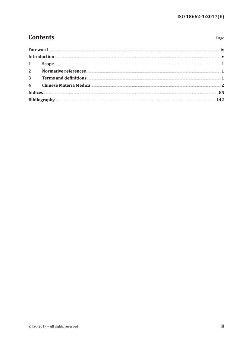 ISO 18662-1:2017 ISO 18662-1:2017 - Traditional Chinese medicine — Vocabulary — Part 1: Chinese Materia Medica/18/2017 - Page 3 preview