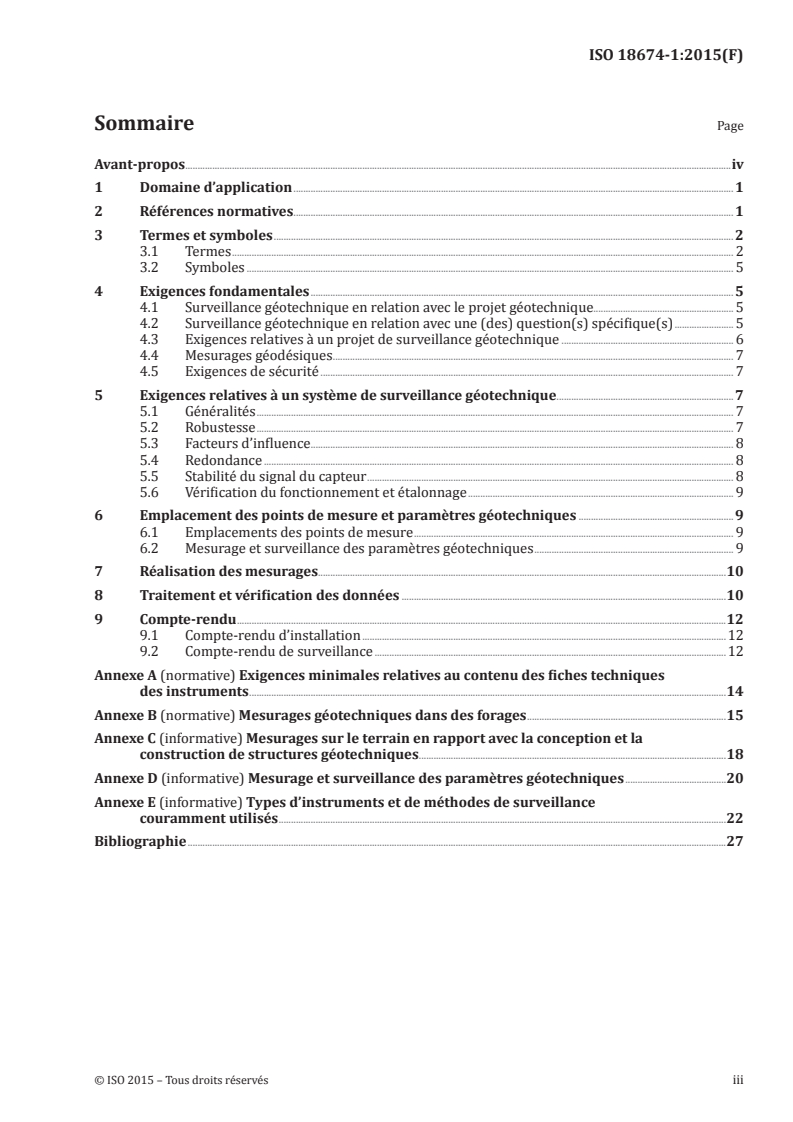 ISO 18674-1:2015 ISO 18674-1:2015 - Reconnaissance et essais géotechniques — Surveillance géotechnique par instrumentation in situ — Partie 1: Règles générales/18/2015 - Page 3 preview