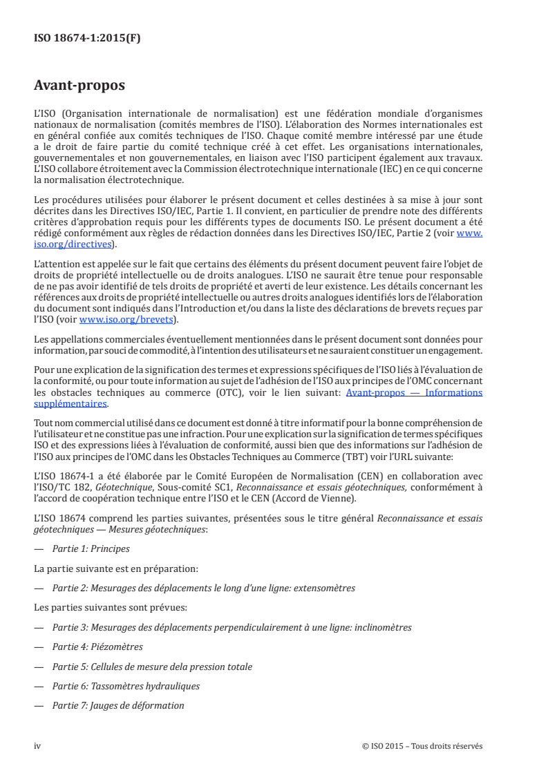 ISO 18674-1:2015 ISO 18674-1:2015 - Reconnaissance et essais géotechniques — Surveillance géotechnique par instrumentation in situ — Partie 1: Règles générales/18/2015 - Page 4 preview