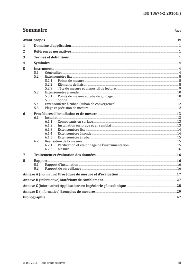 ISO 18674-2:2016 ISO 18674-2:2016 - Reconnaissance et essais géotechniques — Surveillance géotechnique par instrumentation in situ — Partie 2: Mesurages des déplacements le long d'une ligne: Extensomètres/3/2018 - Page 3 preview