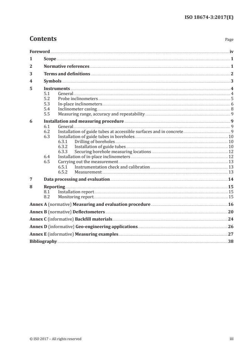 ISO 18674-3:2017 ISO 18674-3:2017 - Geotechnical investigation and testing — Geotechnical monitoring by field instrumentation — Part 3: Measurement of displacements across a line: Inclinometers/30/2017 - Page 3 preview