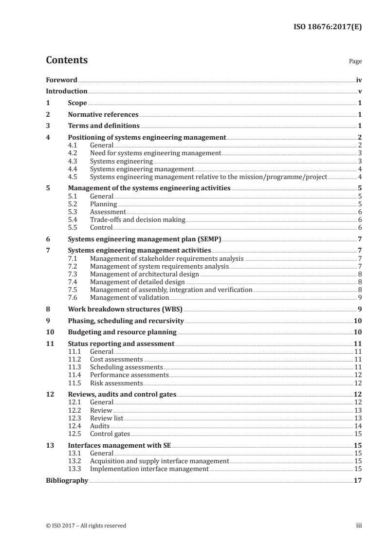 ISO 18676:2017 ISO 18676:2017 - Space systems — Guidelines for the management of systems engineering/1/2017 - Page 3 preview