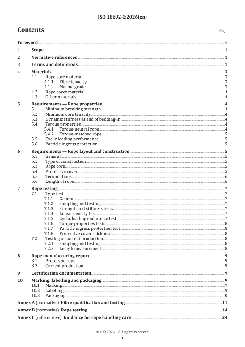 ISO 18692-1:2026 ISO 18692-1:2026 - Fibre ropes for offshore stationkeeping — Part 1: General specification - Page 3 preview