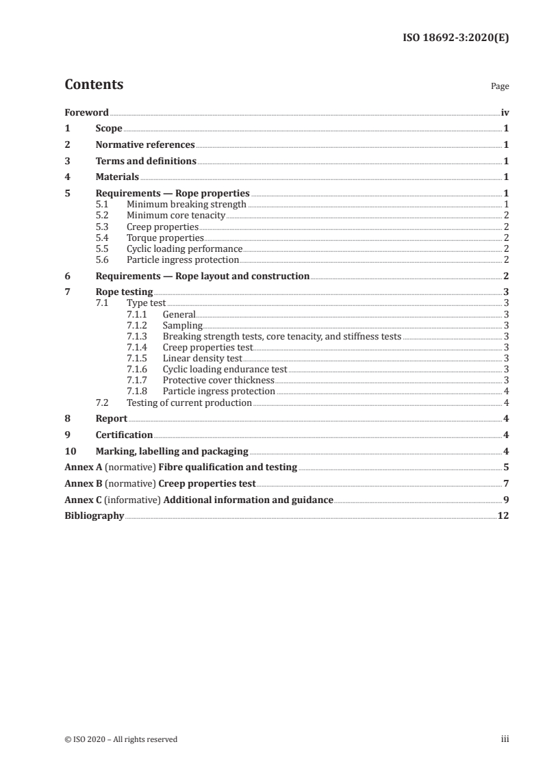 ISO 18692-3:2020 ISO 18692-3:2020 - Fibre ropes for offshore stationkeeping — Part 3: High modulus polyethylene (HMPE)/12/2020 - Page 3 preview