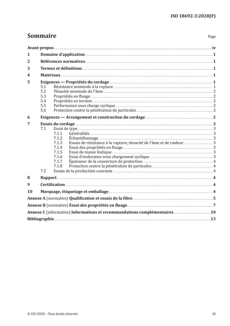 ISO 18692-3:2020 ISO 18692-3:2020 - Cordages en fibres pour le maintien en position des structures marines — Partie 3: Polyéthylène à haut module/12/2020 - Page 3 preview