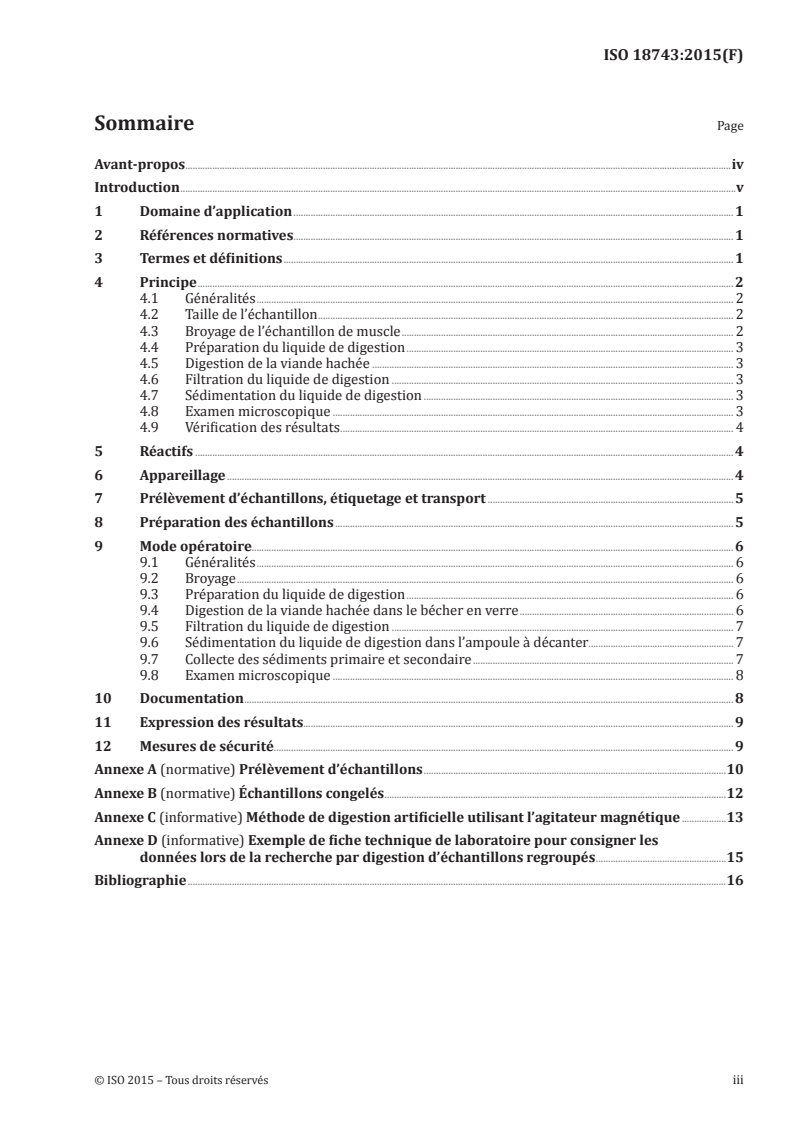 ISO 18743:2015 ISO 18743:2015 - Microbiologie de la chaîne alimentaire — Recherche des larves de Trichinella dans la viande par une méthode de digestion artificielle/11/2015 - Page 3 preview
