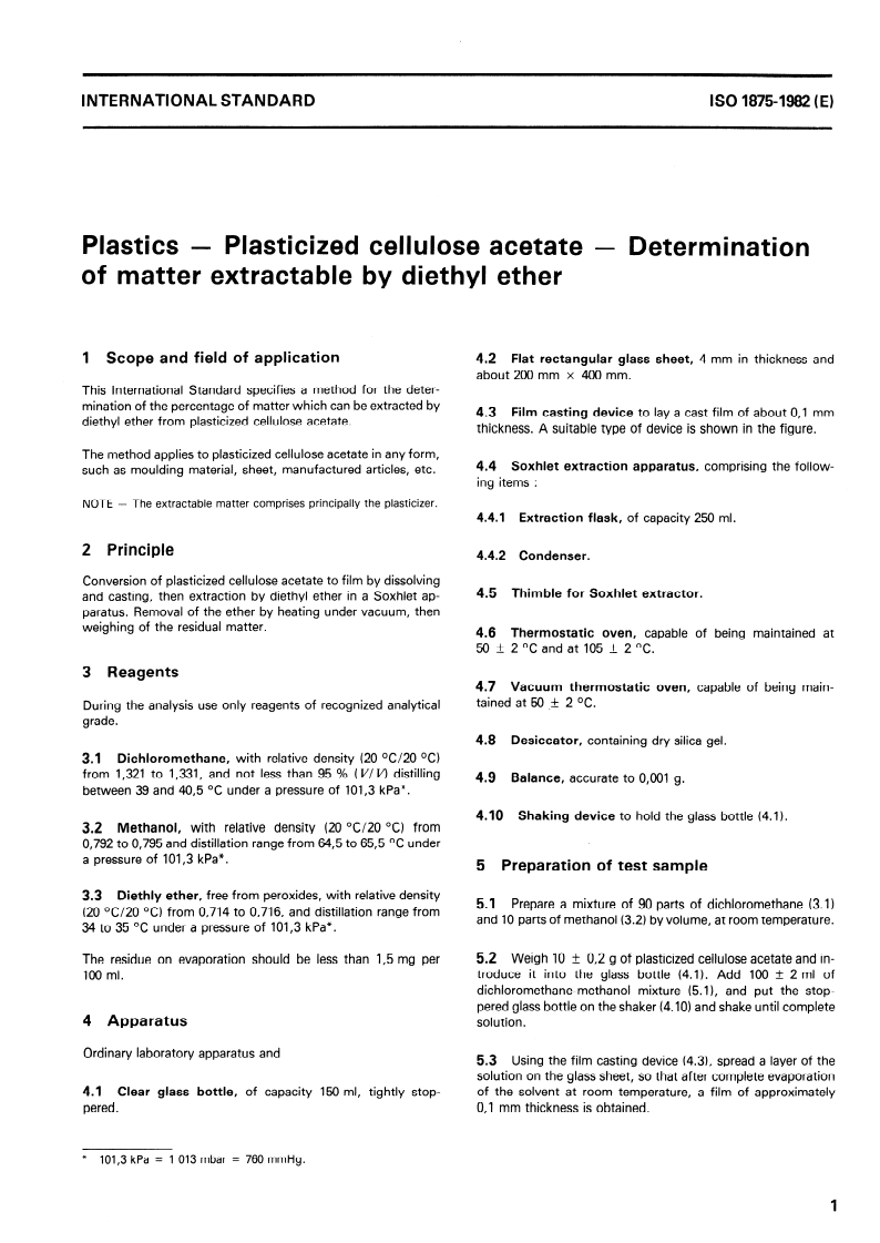 SIST ISO 1875:1996 ISO 1875:1982 - Plastics — Plasticized cellulose acetate — Determination of matter extractable by diethyl ether/1/1982 - Page 3 preview