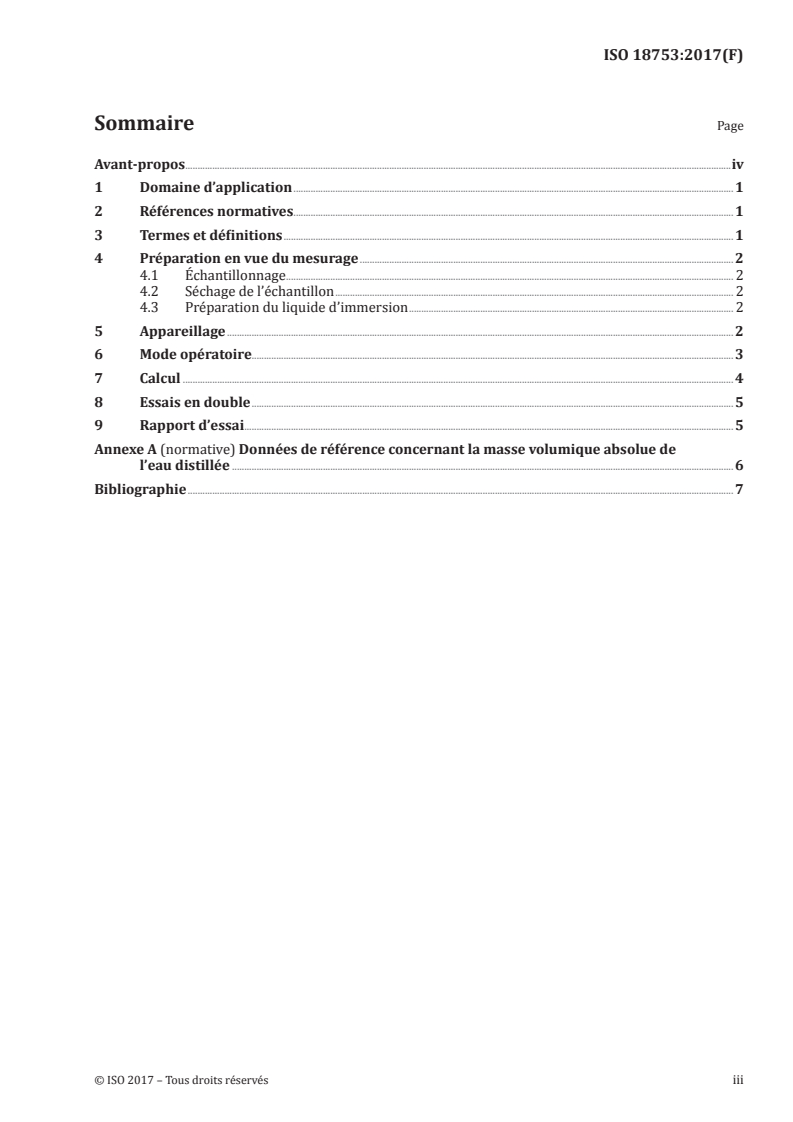 ISO 18753:2017 ISO 18753:2017 - Céramiques techniques — Détermination de la masse volumique absolue des poudres céramiques à l'aide d'un pycnomètre/11/2017 - Page 3 preview
