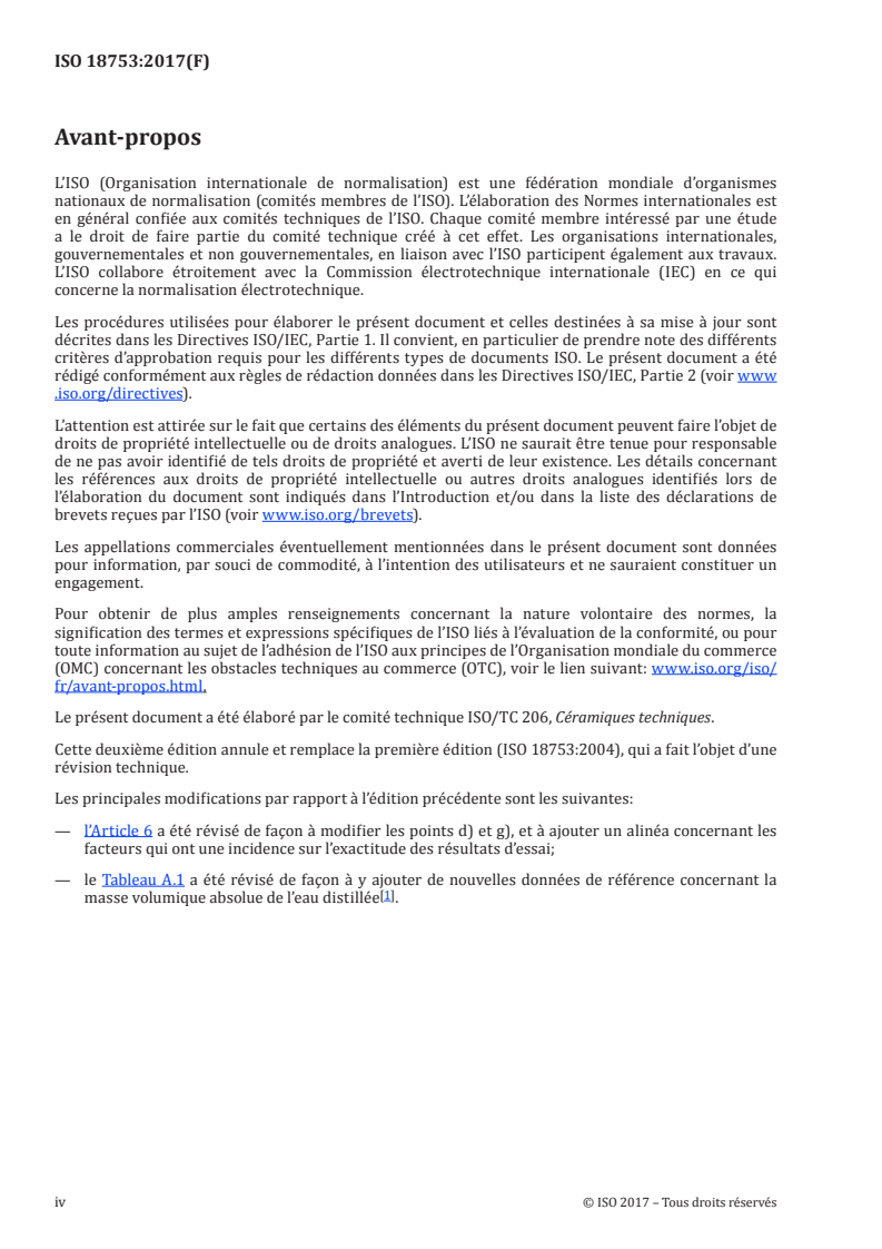 ISO 18753:2017 ISO 18753:2017 - Céramiques techniques — Détermination de la masse volumique absolue des poudres céramiques à l'aide d'un pycnomètre/11/2017 - Page 4 preview