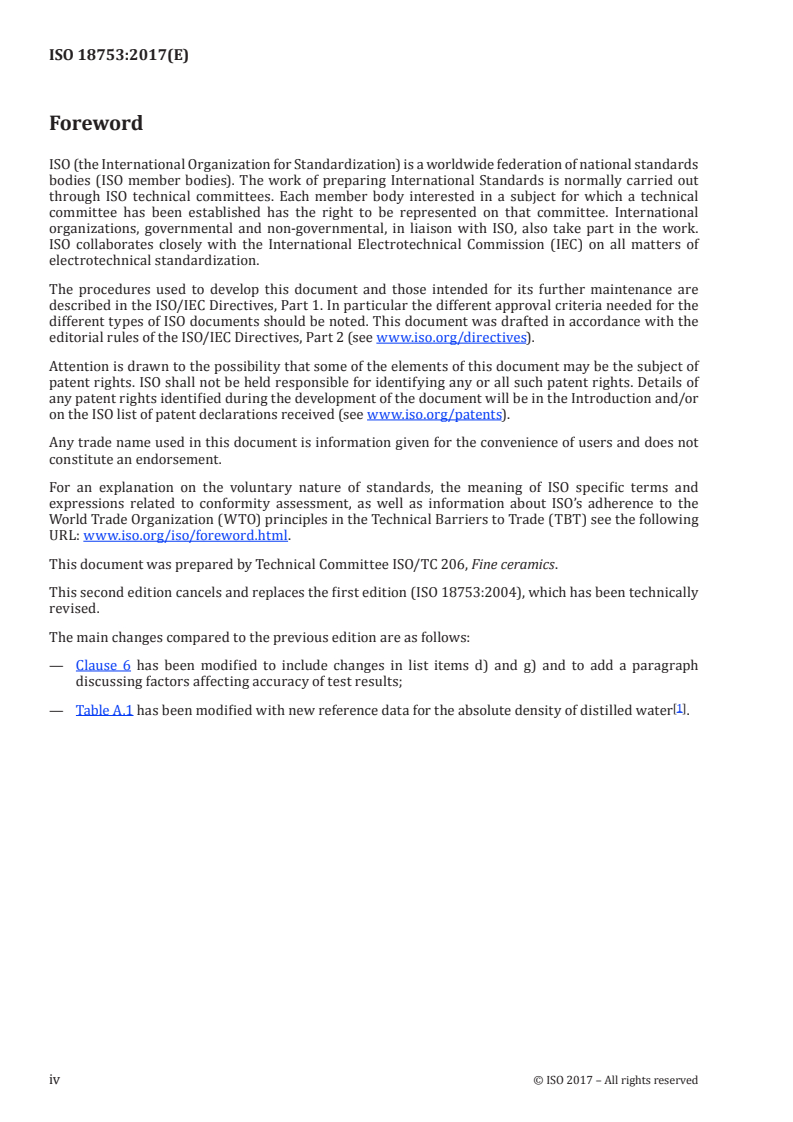 ISO 18753:2017 ISO 18753:2017 - Fine ceramics (advanced ceramics, advanced technical ceramics) — Determination of absolute density of ceramic powders by pycnometer/11/2017 - Page 4 preview