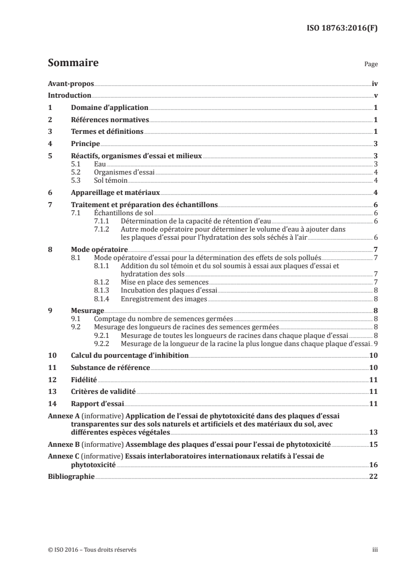 ISO 18763:2016 ISO 18763:2016 - Qualité du sol — Détermination des effets toxiques des polluants sur la germination et les premiers stades de croissance des végétaux supérieurs/26/2020 - Page 3 preview