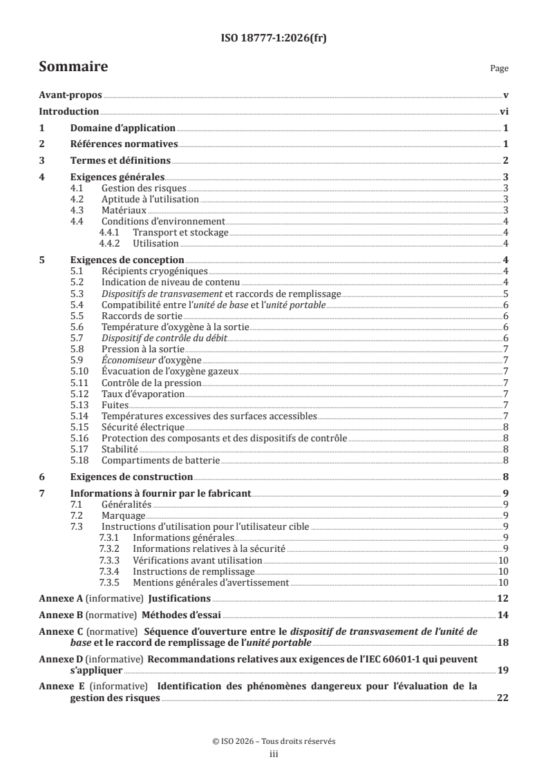 ISO 18777-1:2026 ISO 18777-1:2026 - Systèmes transportables d'oxygène liquide à usage médical — Partie 1: Exigences communes et exigences particulières s'appliquant aux unités de base - Page 3 preview