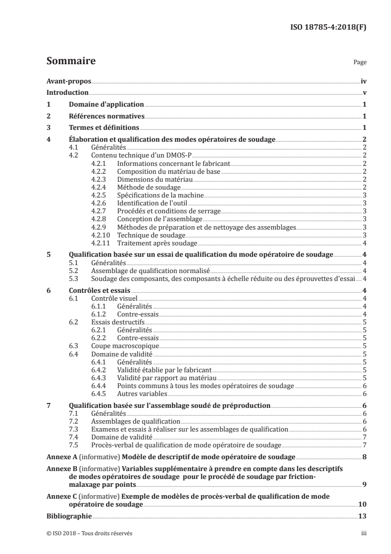 ISO 18785-4:2018 ISO 18785-4:2018 - Soudage par friction-malaxage par points — Aluminium — Partie 4: Descriptif et qualification des modes opératoires de soudage/27/2018 - Page 3 preview