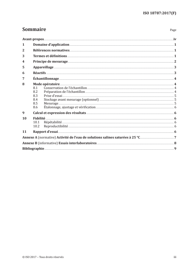 ISO 18787:2017 ISO 18787:2017 - Produits agricoles et alimentaires — Détermination de l'activité de l'eau/28/2017 - Page 3 preview