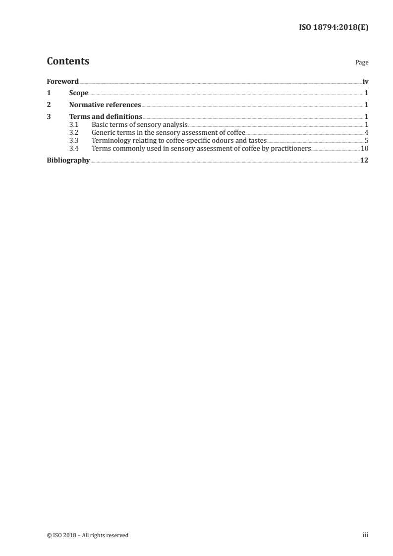 ISO 18794:2018 ISO 18794:2018 - Coffee — Sensory analysis — Vocabulary/3/2018 - Page 3 preview