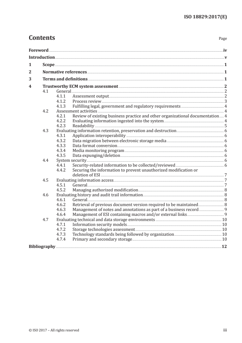 ISO 18829:2017 ISO 18829:2017 - Document management — Assessing ECM/EDRM implementations — Trustworthiness/1/2017 - Page 3 preview