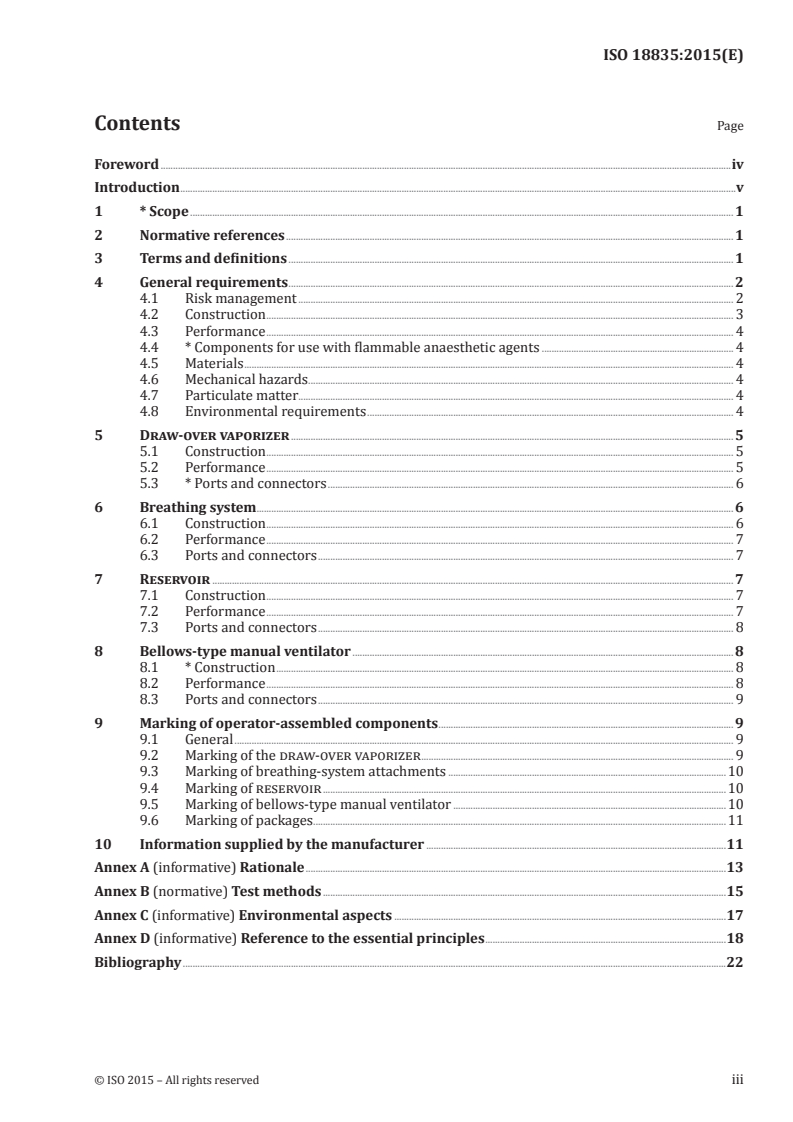 ISO 18835:2015 ISO 18835:2015 - Inhalational anaesthesia systems — Draw-over anaesthetic systems/2/2015 - Page 3 preview