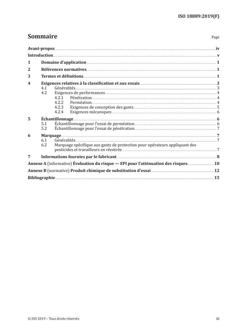 ISO 18889:2019 ISO 18889:2019 - Gant de protection pour les opérateurs manipulant des pesticides et les travailleurs de rentrée — Exigences de performances/10/2019 - Page 3 preview