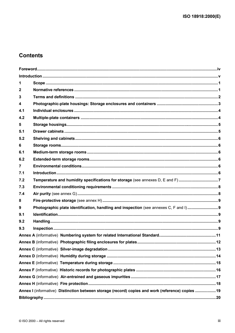 ISO 18918:2000 ISO 18918:2000 - Imaging materials — Processed photographic plates — Storage practices/23/2000 - Page 3 preview