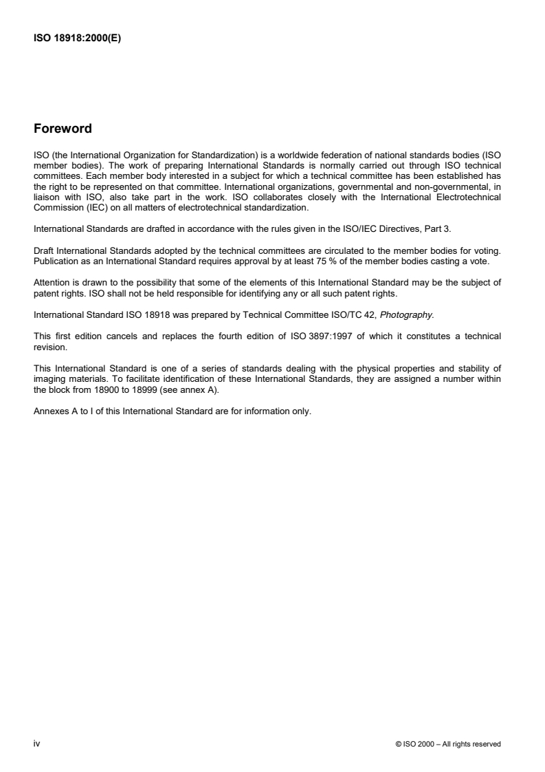 ISO 18918:2000 ISO 18918:2000 - Imaging materials — Processed photographic plates — Storage practices/23/2000 - Page 4 preview
