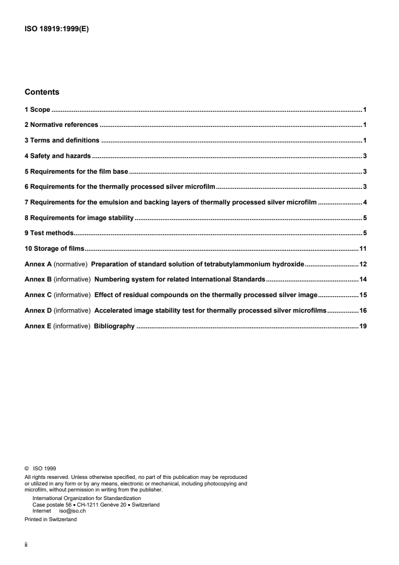 ISO 18919:1999 ISO 18919:1999 - Imaging materials — Thermally processed silver microfilm — Specifications for stability/2/1999 - Page 2 preview