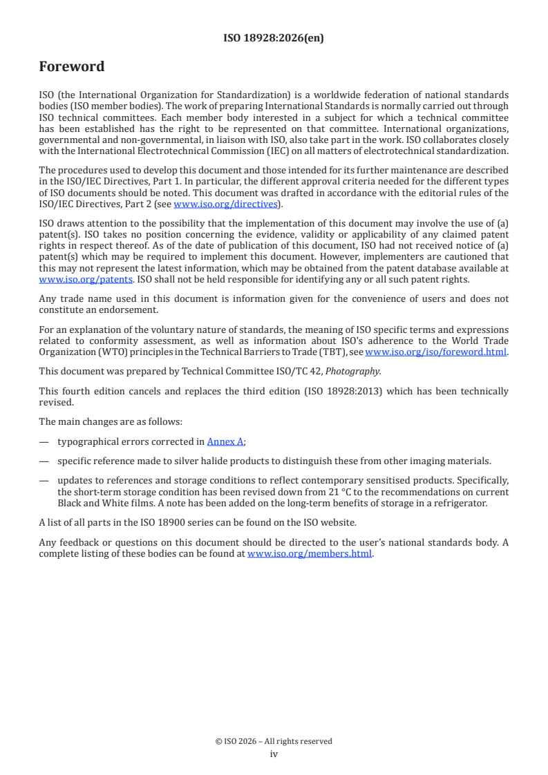ISO 18928:2026 ISO 18928:2026 - Imaging materials — Unprocessed photographic films and papers — Storage practices - Page 4 preview