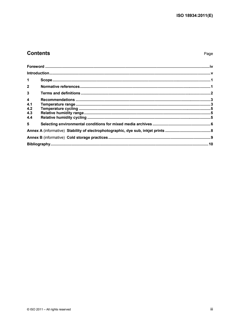 ISO 18934:2011 ISO 18934:2011 - Imaging materials — Multiple media archives — Storage environment/14/2011 - Page 3 preview