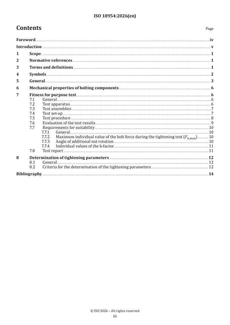 ISO 18954:2026 ISO 18954:2026 - Steel structures — Structural bolting — Test method to determine parameters of bolt tightening procedures - Page 3 preview