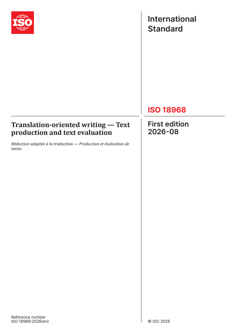 ISO 18968:2026 ISO 18968:2026 - Translation-oriented writing — Text production and text evaluation - Page 1 preview