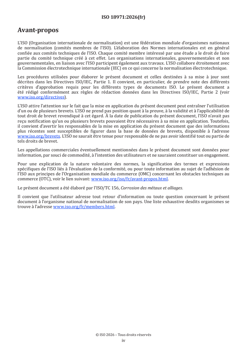 ISO 18971:2026 ISO 18971:2026 - Corrosion des métaux et alliages — Méthode de surveillance de l'état de corrosion de l'acier inoxydable dans les eaux de refroidissement industrielles - Page 4 preview