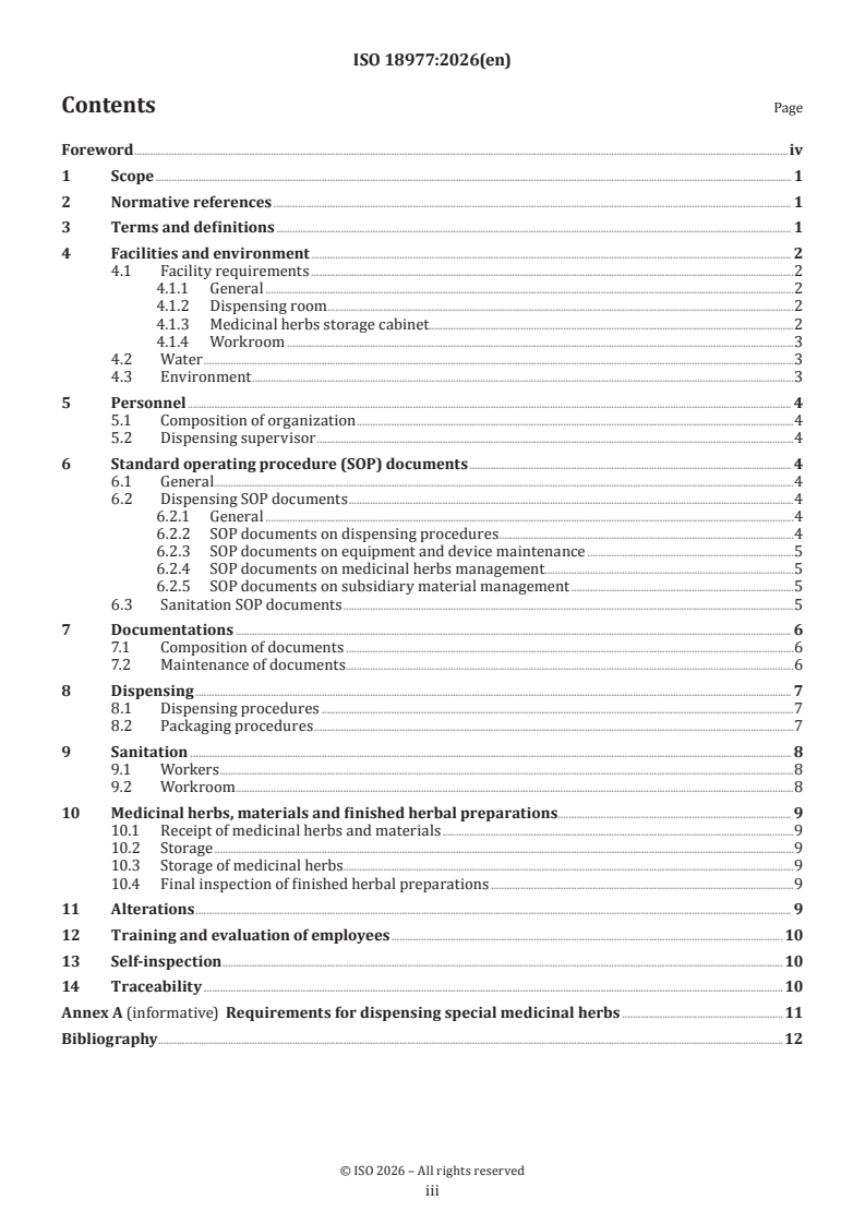 ISO 18977:2026 ISO 18977:2026 - Traditional Chinese medicine — Requirements for herbal dispensing services - Page 3 preview