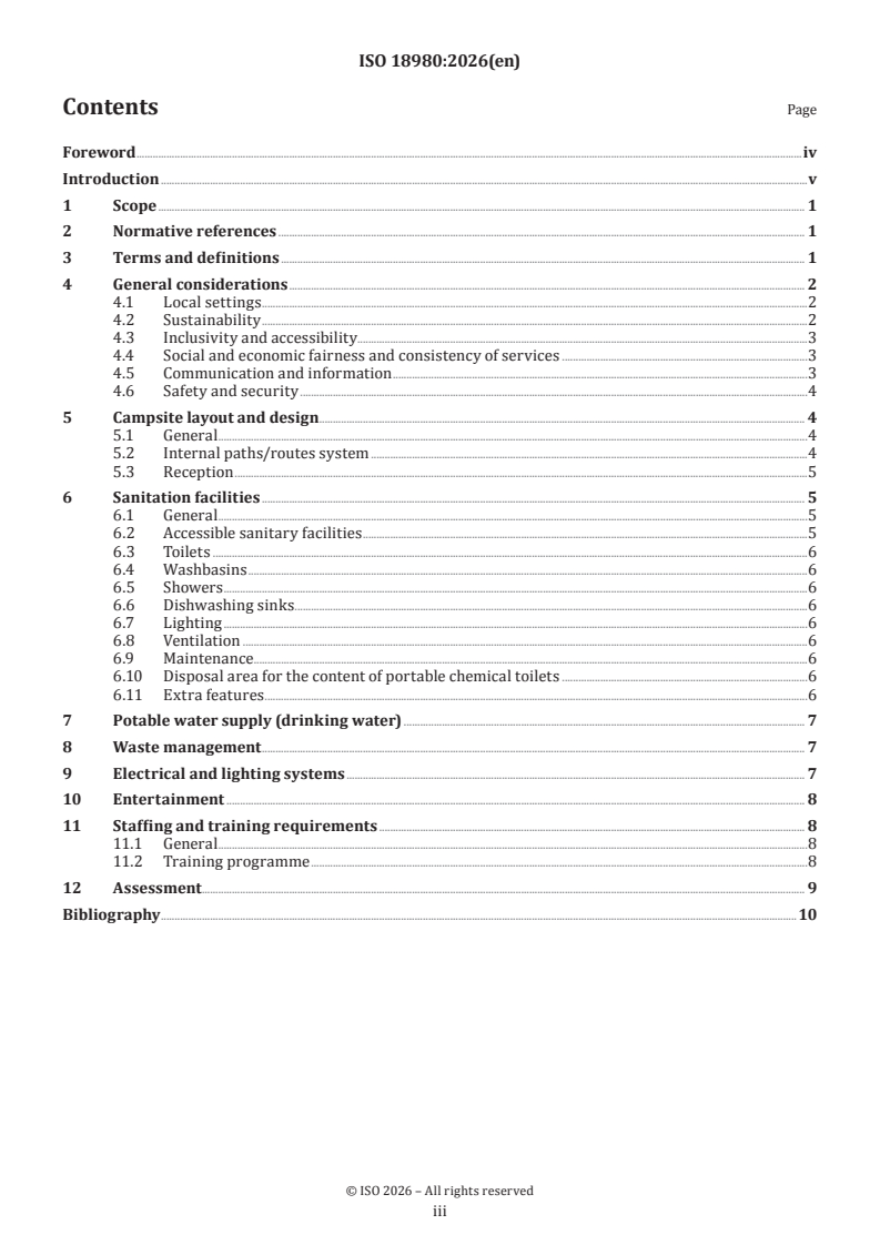 ISO 18980:2026 ISO 18980:2026 - Tourism and related services — Camping tourism — Requirements and recommendations for campsite facilities and services - Page 3 preview