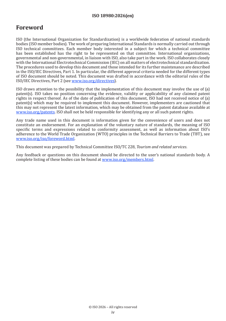 ISO 18980:2026 ISO 18980:2026 - Tourism and related services — Camping tourism — Requirements and recommendations for campsite facilities and services - Page 4 preview