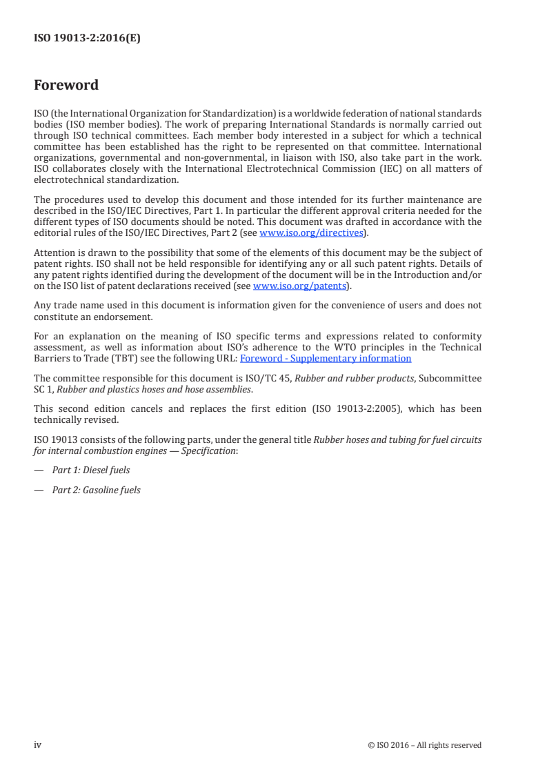 ISO 19013-2:2016 ISO 19013-2:2016 - Rubber hoses and tubing for fuel circuits for internal combustion engines — Specification — Part 2: Gasoline fuels/4/2016 - Page 4 preview