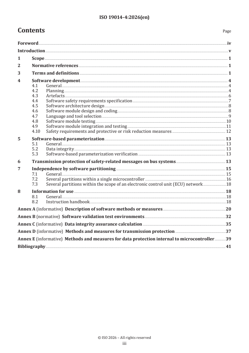 ISO 19014-4:2026 ISO 19014-4:2026 - Earth-moving machinery — Functional safety — Part 4: Design and evaluation of software and data transmission for safety-related parts of the control system - Page 3 preview