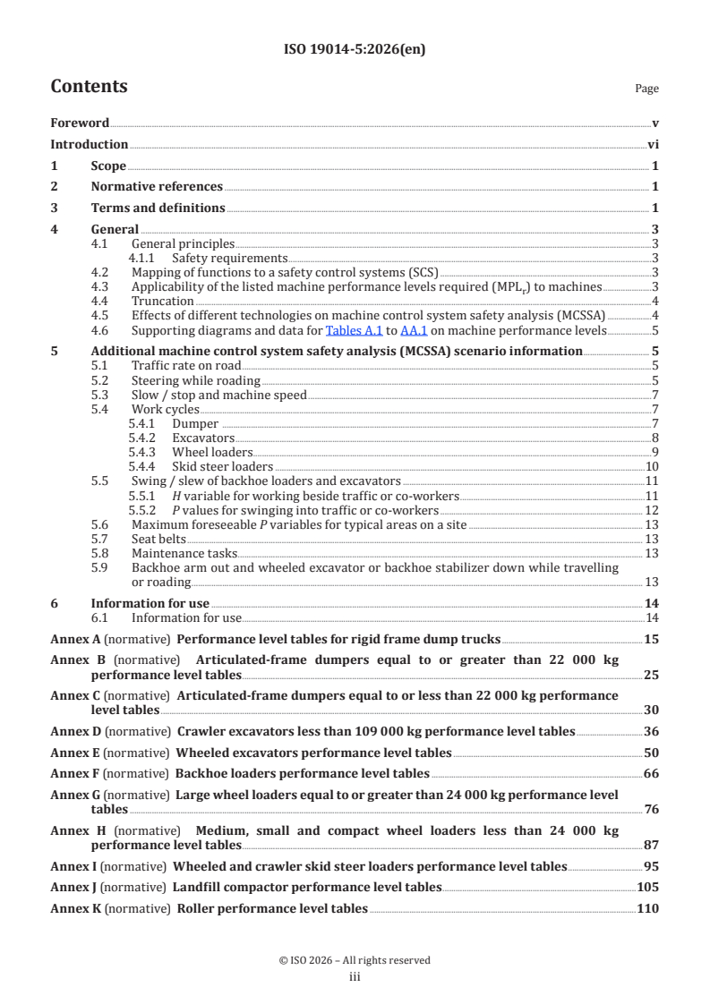 ISO 19014-5:2026 ISO 19014-5:2026 - Earth-moving machinery — Functional safety — Part 5: Tables of performance levels - Page 3 preview