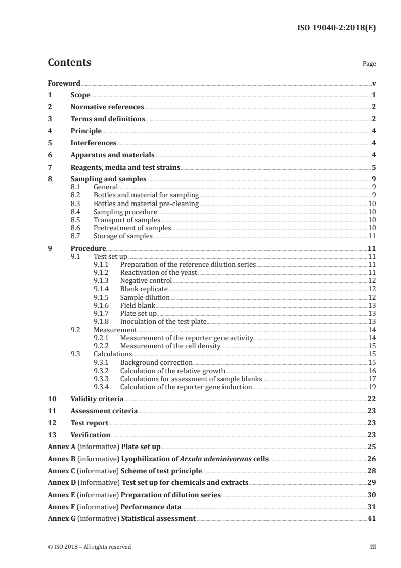 ISO 19040-2:2018 ISO 19040-2:2018 - Water quality — Determination of the estrogenic potential of water and waste water — Part 2: Yeast estrogen screen (A-YES, Arxula adeninivorans)/7/2018 - Page 3 preview