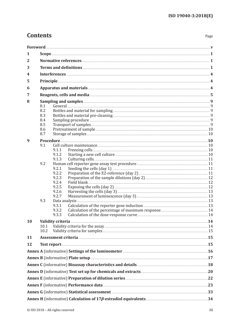 ISO 19040-3:2018 ISO 19040-3:2018 - Water quality — Determination of the estrogenic potential of water and waste water — Part 3: In vitro human cell-based reporter gene assay/7/2018 - Page 3 preview