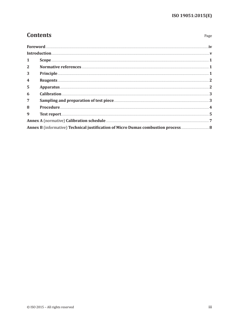 ISO 19051:2015 ISO 19051:2015 - Rubber, raw natural, and rubber latex, natural — Determination of nitrogen content by Micro Dumas combustion method/8/2015 - Page 3 preview