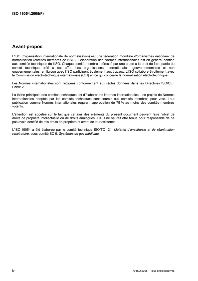 ISO 19054:2005 ISO 19054:2005 - Systèmes de rails de support pour appareils médicaux/17/2006 - Page 4 preview