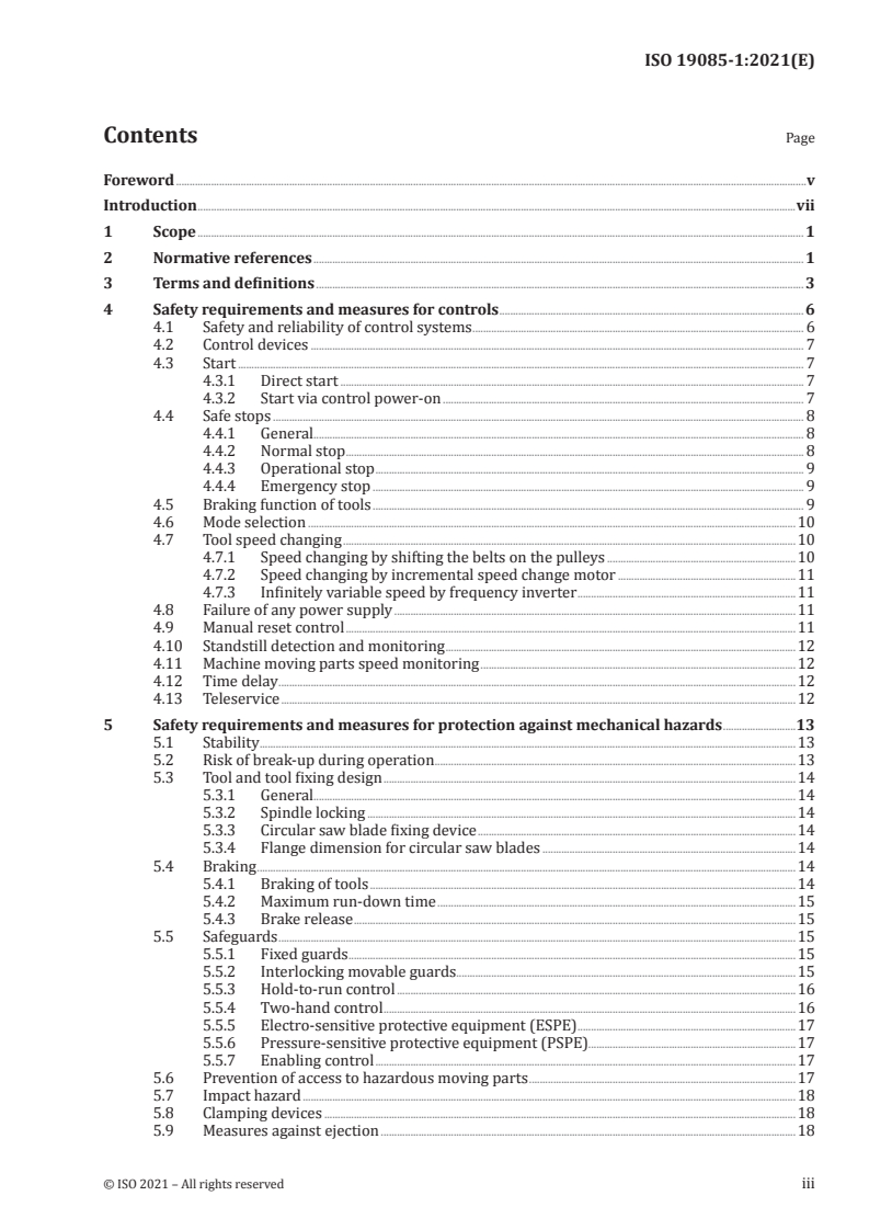 ISO 19085-1:2021 ISO 19085-1:2021 - Woodworking machines — Safety — Part 1: Common requirements/4/2021 - Page 3 preview