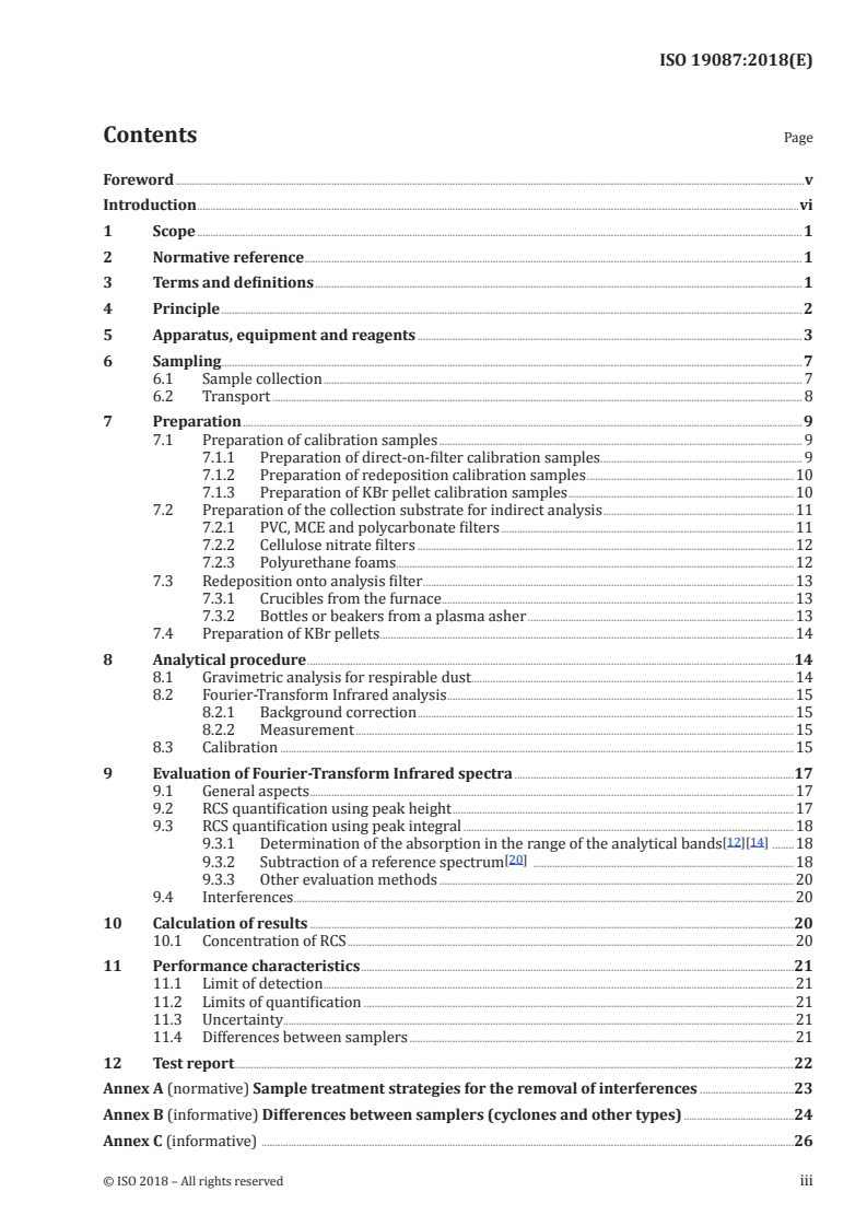 ISO 19087:2018 ISO 19087:2018 - Workplace air — Analysis of respirable crystalline silica by Fourier-Transform Infrared spectroscopy/18/2018 - Page 3 preview