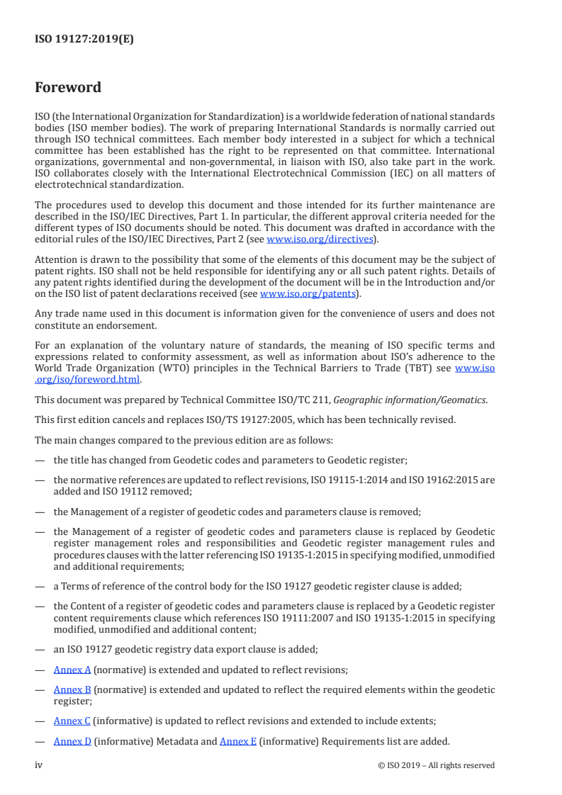 ISO 19127:2019 ISO 19127:2019 - Geographic information — Geodetic register/13/2019 - Page 4 preview