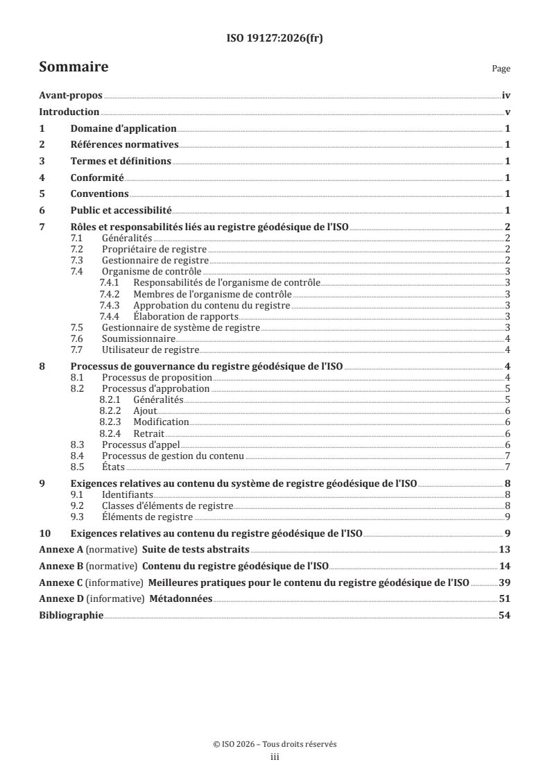 ISO 19127:2026 ISO 19127:2026 - Information géographique — Registre géodésique - Page 3 preview