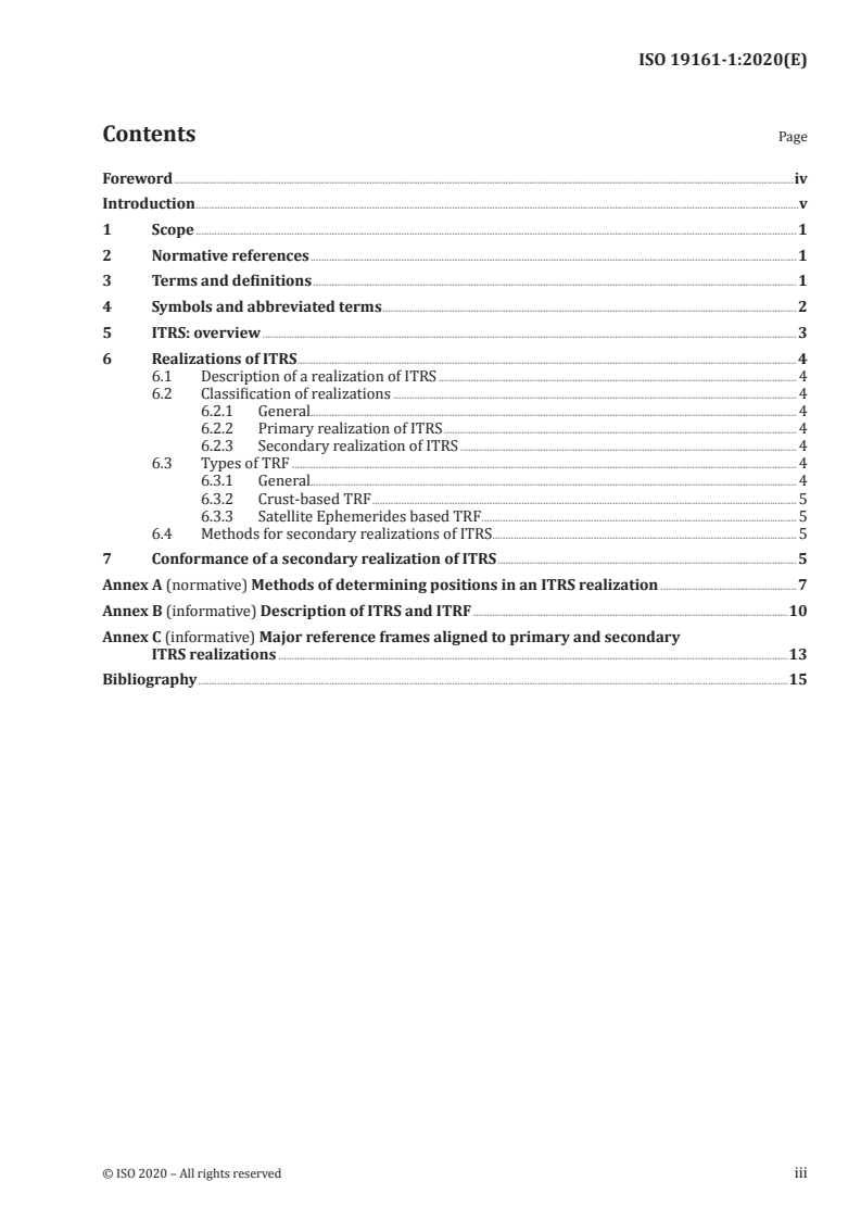 ISO 19161-1:2020 ISO 19161-1:2020 - Geographic information — Geodetic references — Part 1: International terrestrial reference system (ITRS)/24/2020 - Page 3 preview