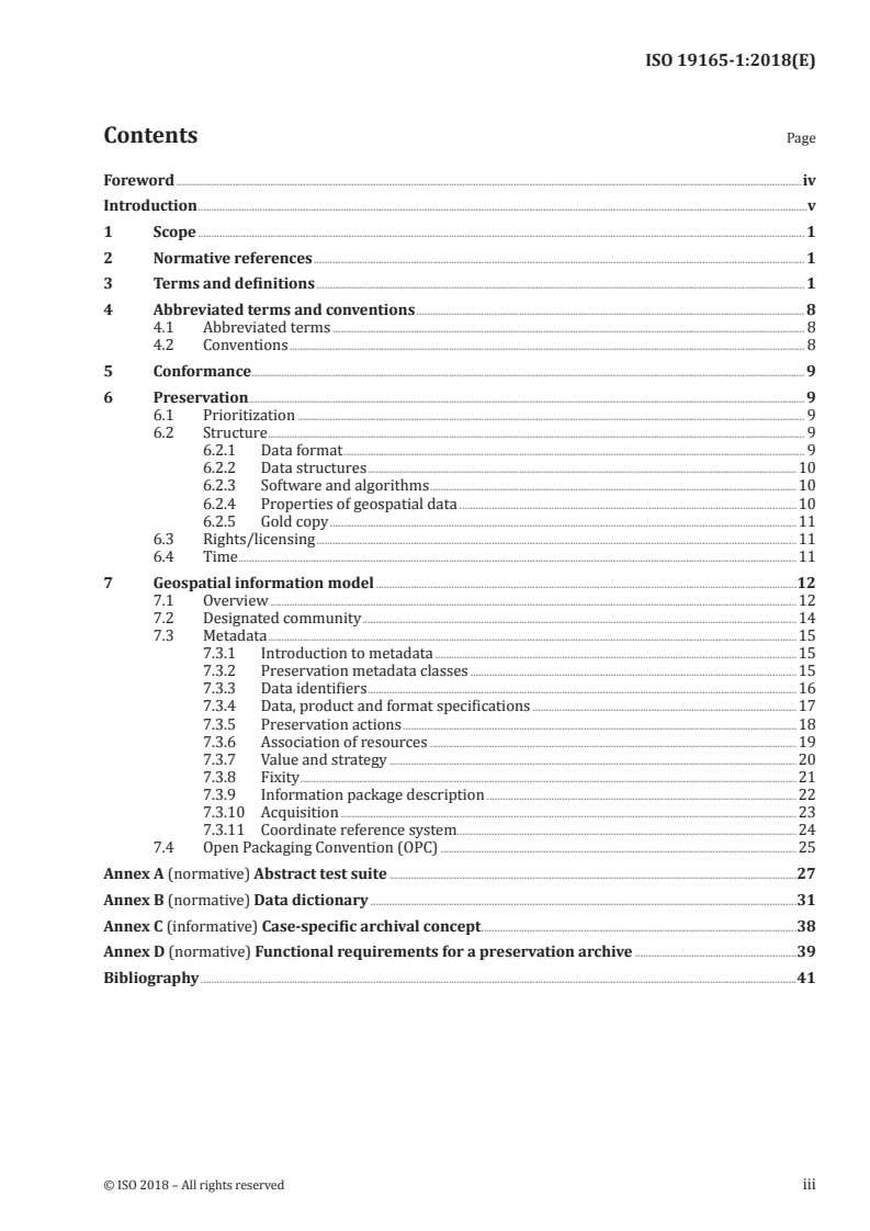 ISO 19165-1:2018 ISO 19165-1:2018 - Geographic information — Preservation of digital data and metadata — Part 1: Fundamentals/26/2018 - Page 3 preview