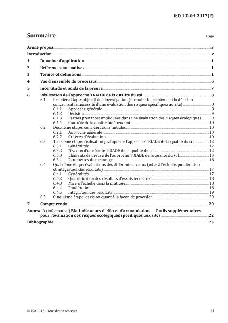 ISO 19204:2017 ISO 19204:2017 - Qualité du sol — Procédure d'évaluation des risques écologiques spécifiques au site de la contamination des sols (approche TRIADE de la qualité du sol)/24/2017 - Page 3 preview