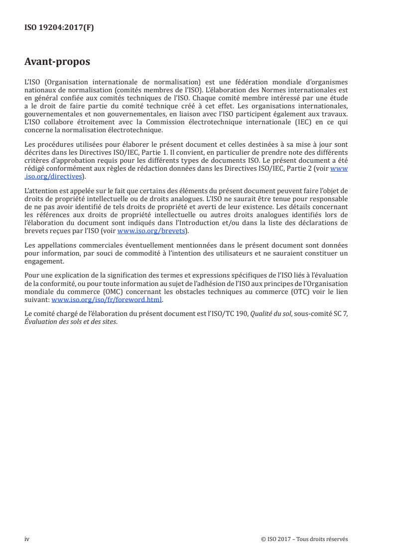 ISO 19204:2017 ISO 19204:2017 - Qualité du sol — Procédure d'évaluation des risques écologiques spécifiques au site de la contamination des sols (approche TRIADE de la qualité du sol)/24/2017 - Page 4 preview